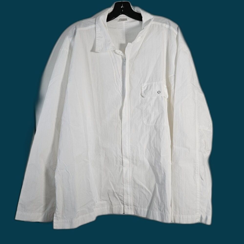 PERRY ELLIS Zip Front Cotton Nylon White Sport Fabric Long Sleeve Shirt XXL